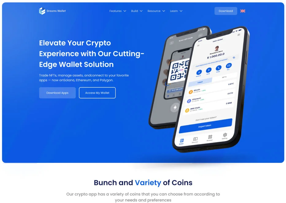 Dreams Wallet Preview - Mobile app interface multi-chain crypto wallet