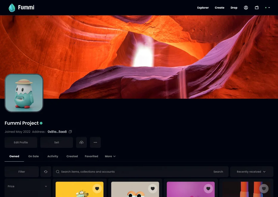 Fummi NFT Marketplace Preview - Dashboard marketplace dengan koleksi NFT