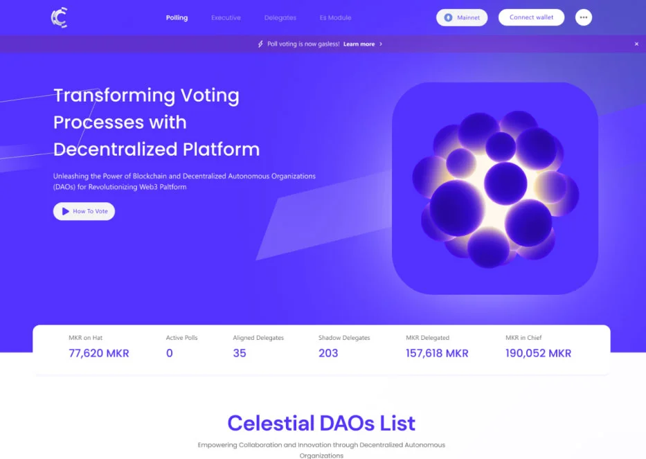DAO Voting Web3 Preview - Dashboard governance dengan proposal aktif dan voting statistics