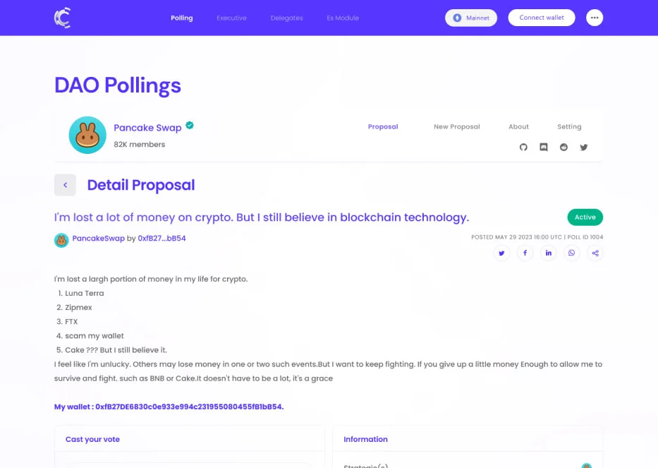 DAO Voting Dashboard - Active proposals dan voting statistics