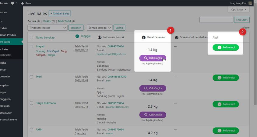 Cek Ongkir Otomatis jasa website toko online whatsapp