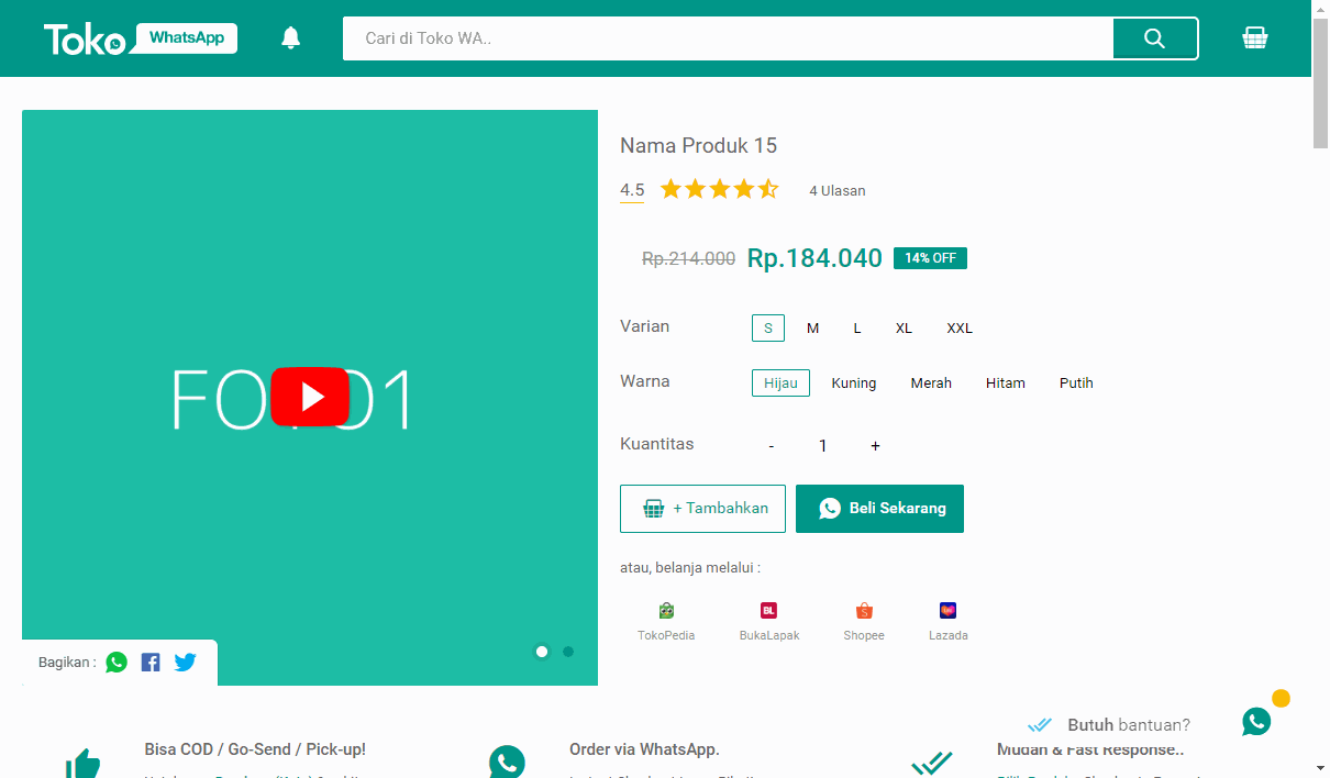 Dynamic Product jasa web toko online whatsapp