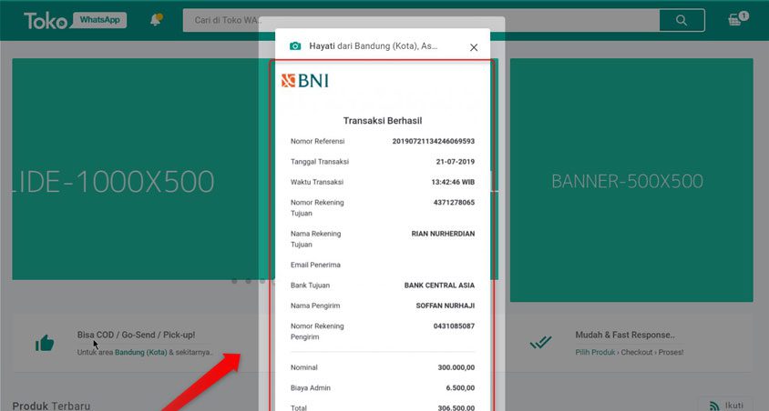 Konfirmasi Pembelian jasa web WA