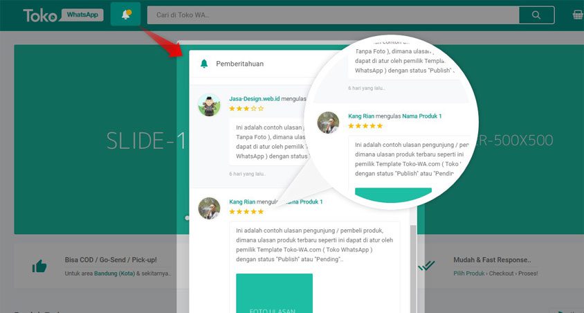 Live Notification jasa pembuatan website WA