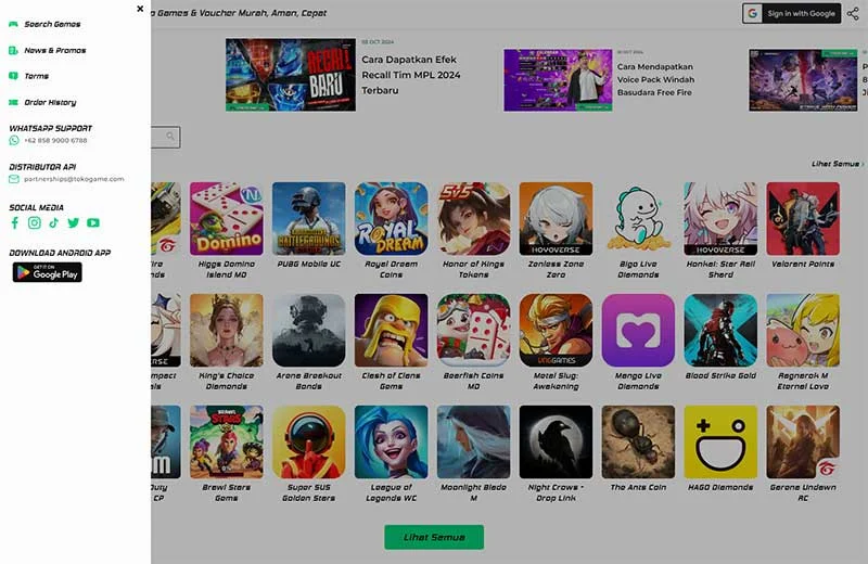 Halaman depan jasa pembuatan website top up game Murah